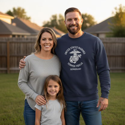 United States Marines Sergeant Sweatshirt - USMC Semper Fidelis Crewneck - Military Rank Pullover for Veterans