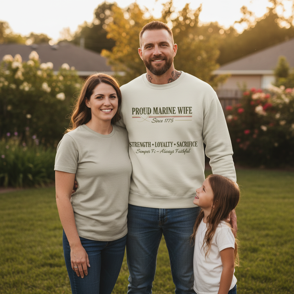 Marine Wife Heritage Crewneck - Strength Loyalty Sacrifice Military Gift