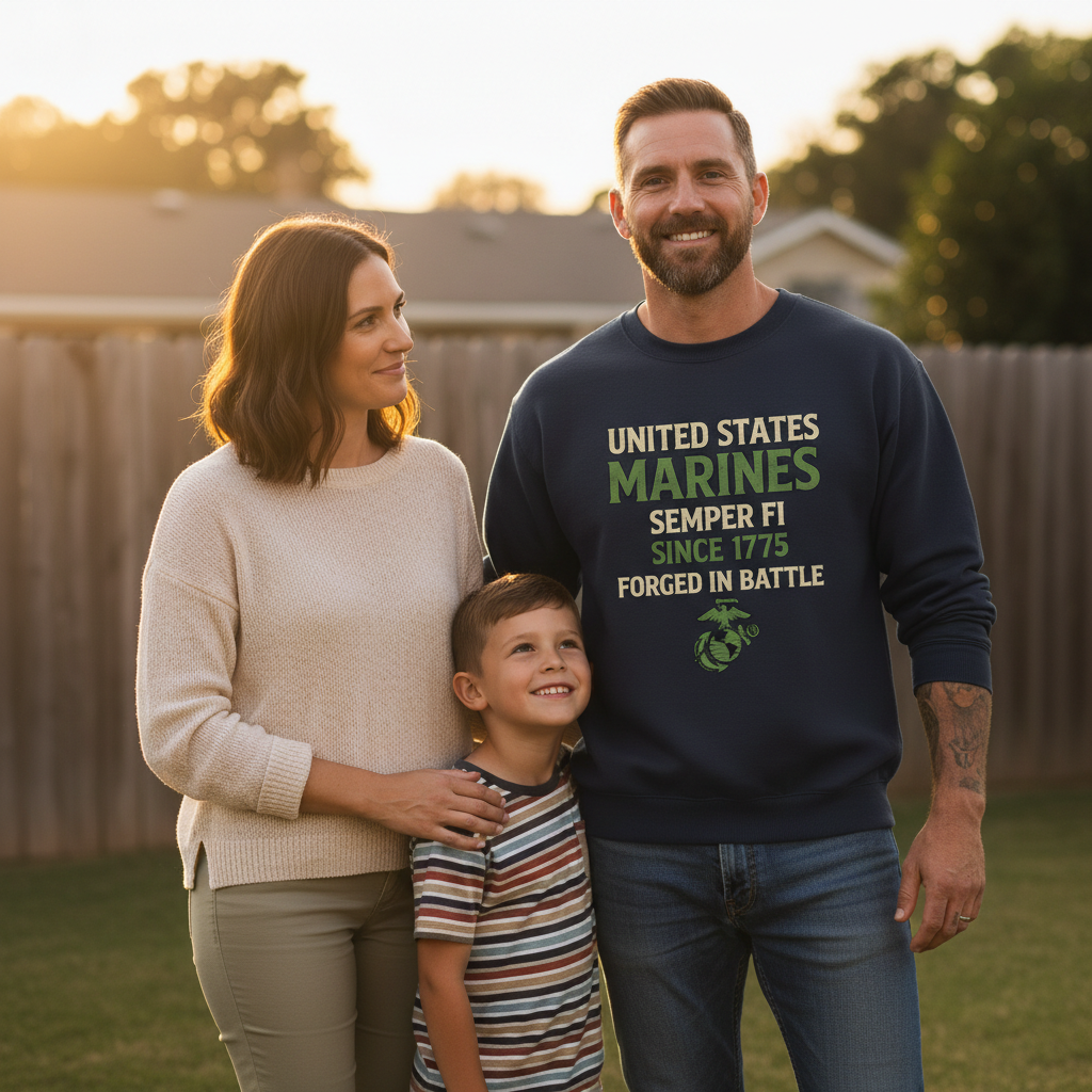 Official USMC Military Veteran Apparel - Forged in Battle Marine Corps Crewneck Sweater