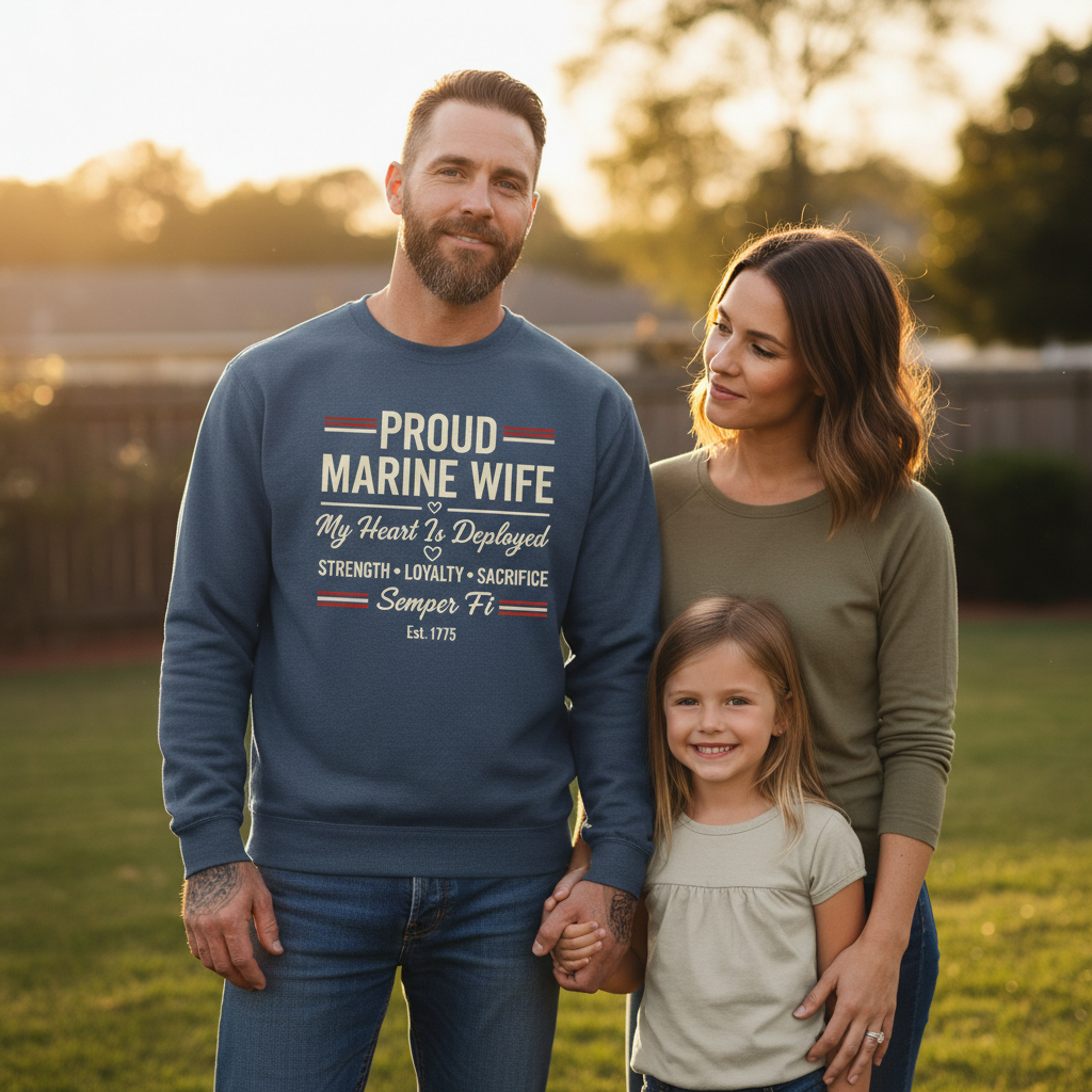 Proud Marine Mom Dad Sweatshirt - RED Friday Shirt for Deployment Support - US Marine Corps Semper Fidelis Crewneck Sweater