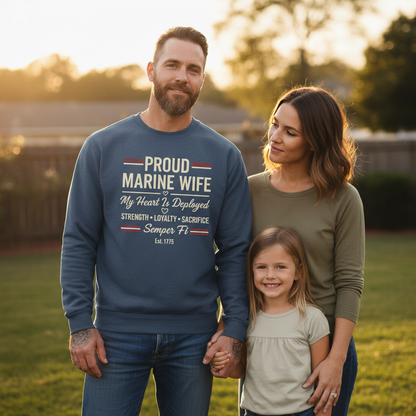 Proud Marine Mom Dad Sweatshirt - RED Friday Shirt for Deployment Support - US Marine Corps Semper Fidelis Crewneck Sweater