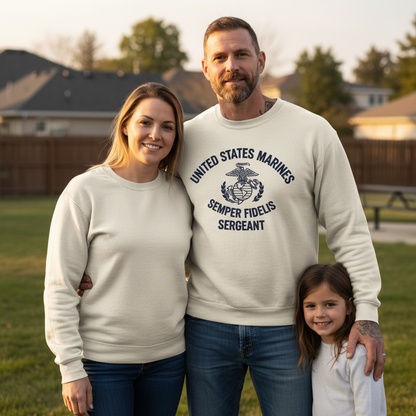 United States Marines Sergeant Crewneck Sweatshirt - Semper Fidelis USMC Military Pullover - Marine Corps Veteran Gift