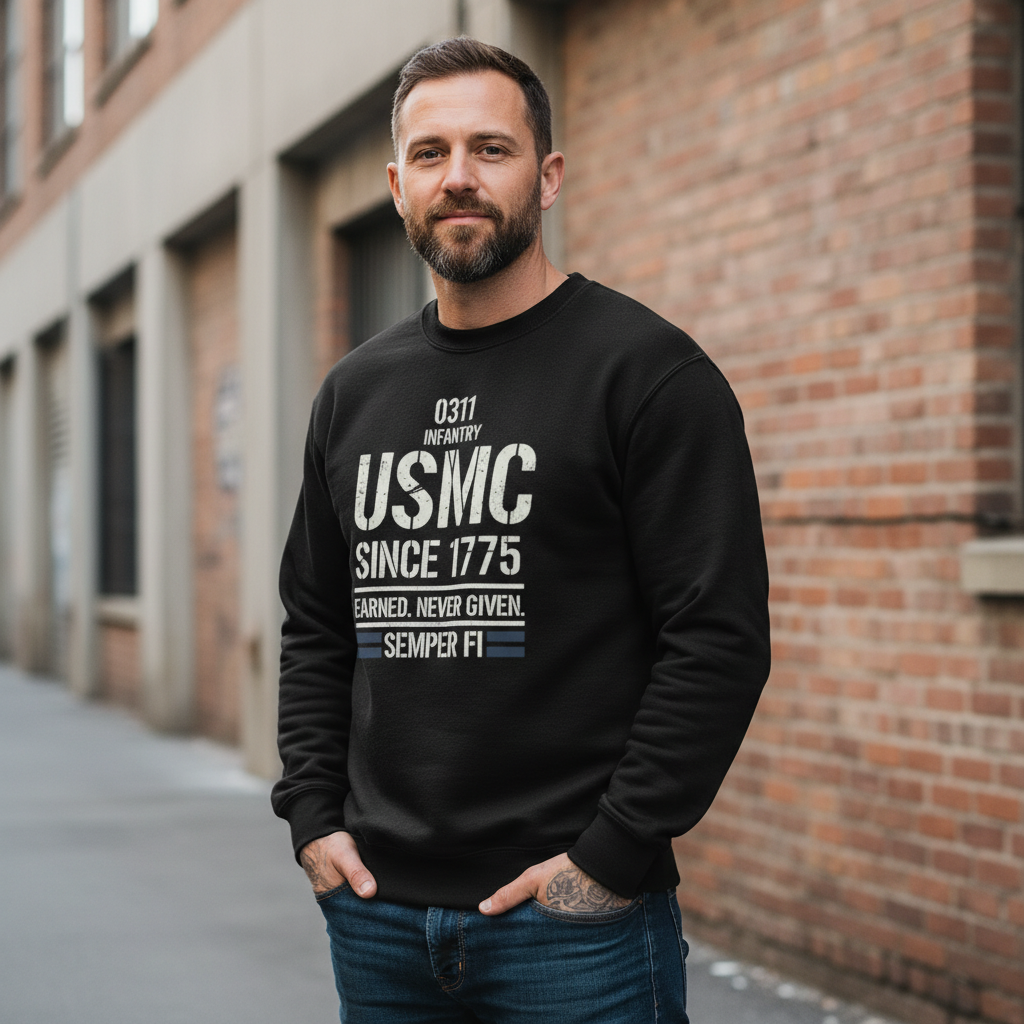 USMC Veteran Sweatshirt - 0311 Rifleman Infantry Gear - Semper Fidelis Graphic Crewneck