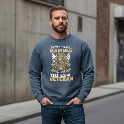 US Marines Veteran DD-214 Crewneck Sweatshirt - Semper Fi USMC Military Pride Pullover