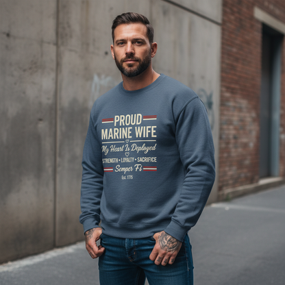 Proud Marine Mom Dad Sweatshirt - RED Friday Shirt for Deployment Support - US Marine Corps Semper Fidelis Crewneck Sweater