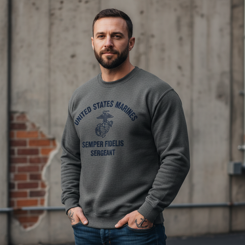 USMC Sergeant Graphic Sweatshirt - Semper Fi Marines Pullover - United States Military Heritage Crewneck
