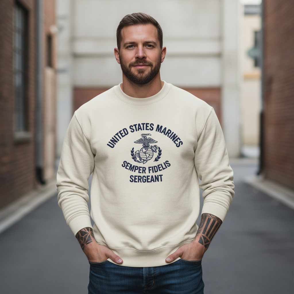 United States Marines Sergeant Crewneck Sweatshirt - Semper Fidelis USMC Military Pullover - Marine Corps Veteran Gift