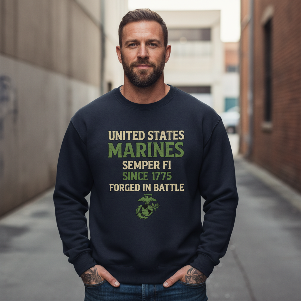 Official USMC Military Veteran Apparel - Forged in Battle Marine Corps Crewneck Sweater