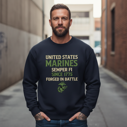 Official USMC Military Veteran Apparel - Forged in Battle Marine Corps Crewneck Sweater