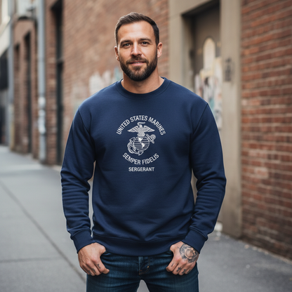 United States Marines Sergeant Sweatshirt - USMC Semper Fidelis Crewneck - Military Rank Pullover for Veterans