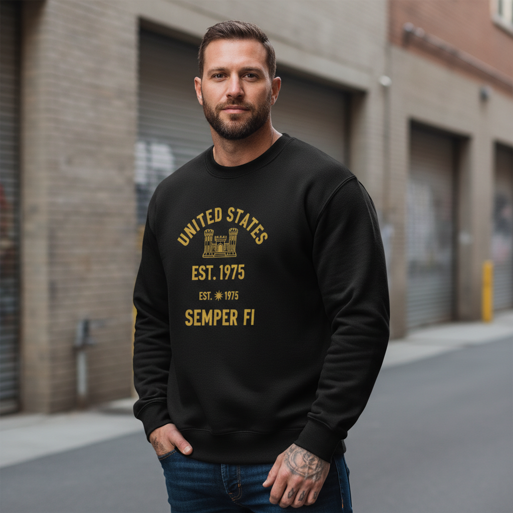 US Marine Corps "Semper Fi" Black Crewneck - Classic Military Est. 1975
