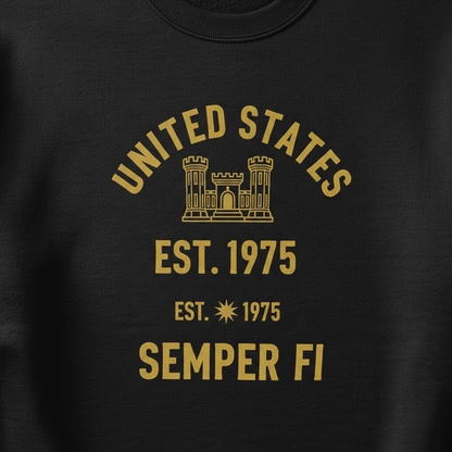 US Marine Corps "Semper Fi" Black Crewneck - Classic Military Est. 1975