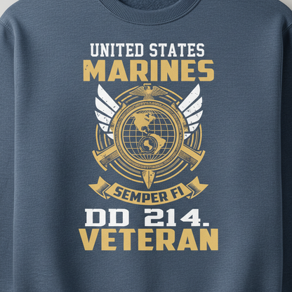 US Marines Veteran DD-214 Crewneck Sweatshirt - Semper Fi USMC Military Pride Pullover