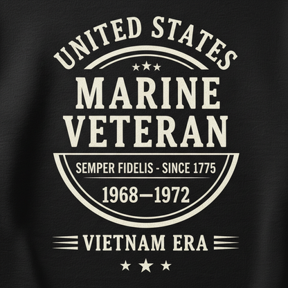 United States Marine Corps Veteran Shirt - Vietnam War Era 1968-1972 Black Pullover