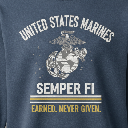 United States Marines Semper Fi Sweatshirt - Distressed USMC Eagle Globe Anchor Crewneck