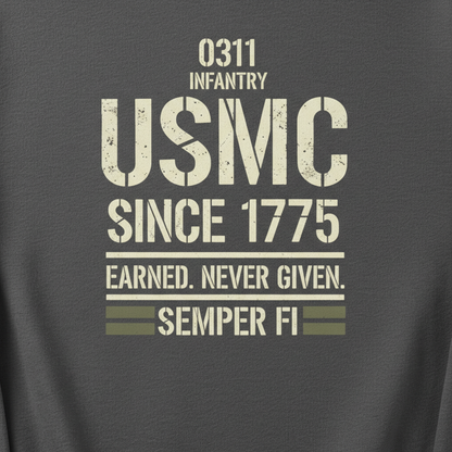 United States Marine Corps 0311 Infantry Pullover - USMC Since 1775 Military Sweatshirt