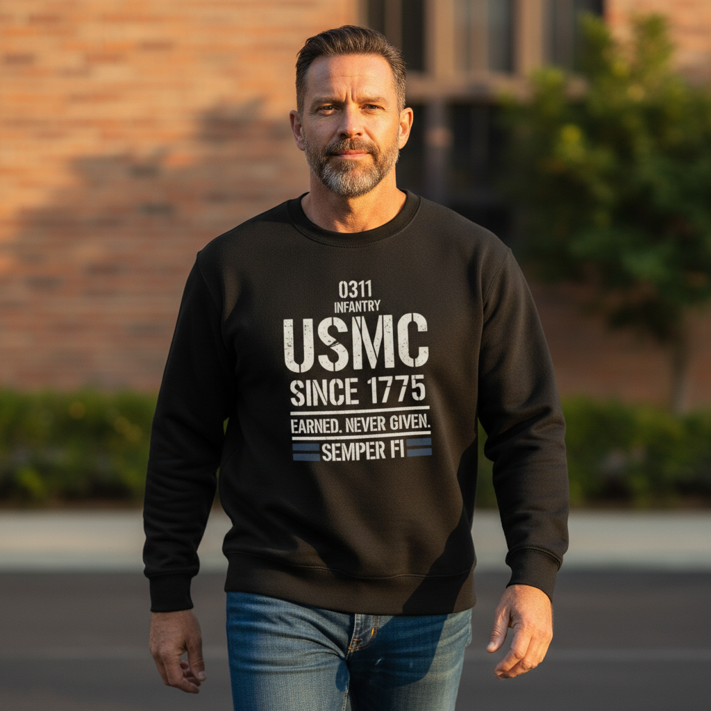 USMC Veteran Sweatshirt - 0311 Rifleman Infantry Gear - Semper Fidelis Graphic Crewneck