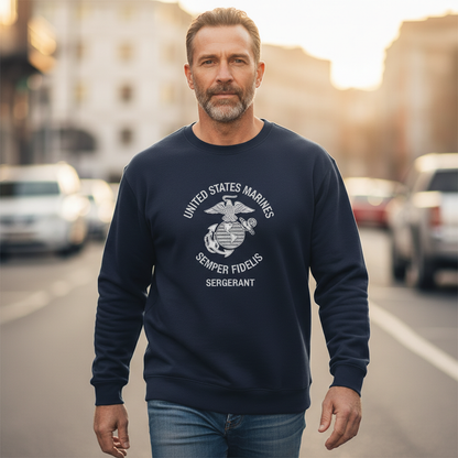 United States Marines Sergeant Sweatshirt - USMC Semper Fidelis Crewneck - Military Rank Pullover for Veterans