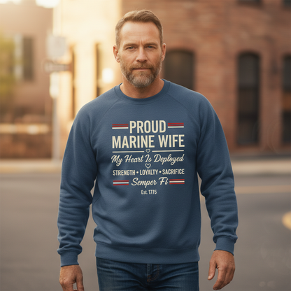 Proud Marine Mom Dad Sweatshirt - RED Friday Shirt for Deployment Support - US Marine Corps Semper Fidelis Crewneck Sweater