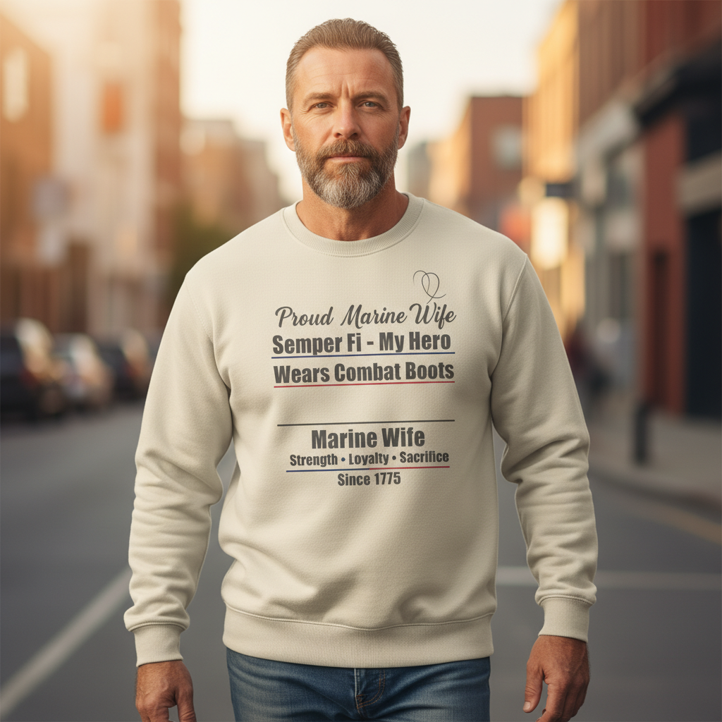 Honor, Courage, Commitment: Wear Your Pride with this Marine Wife Crewneck