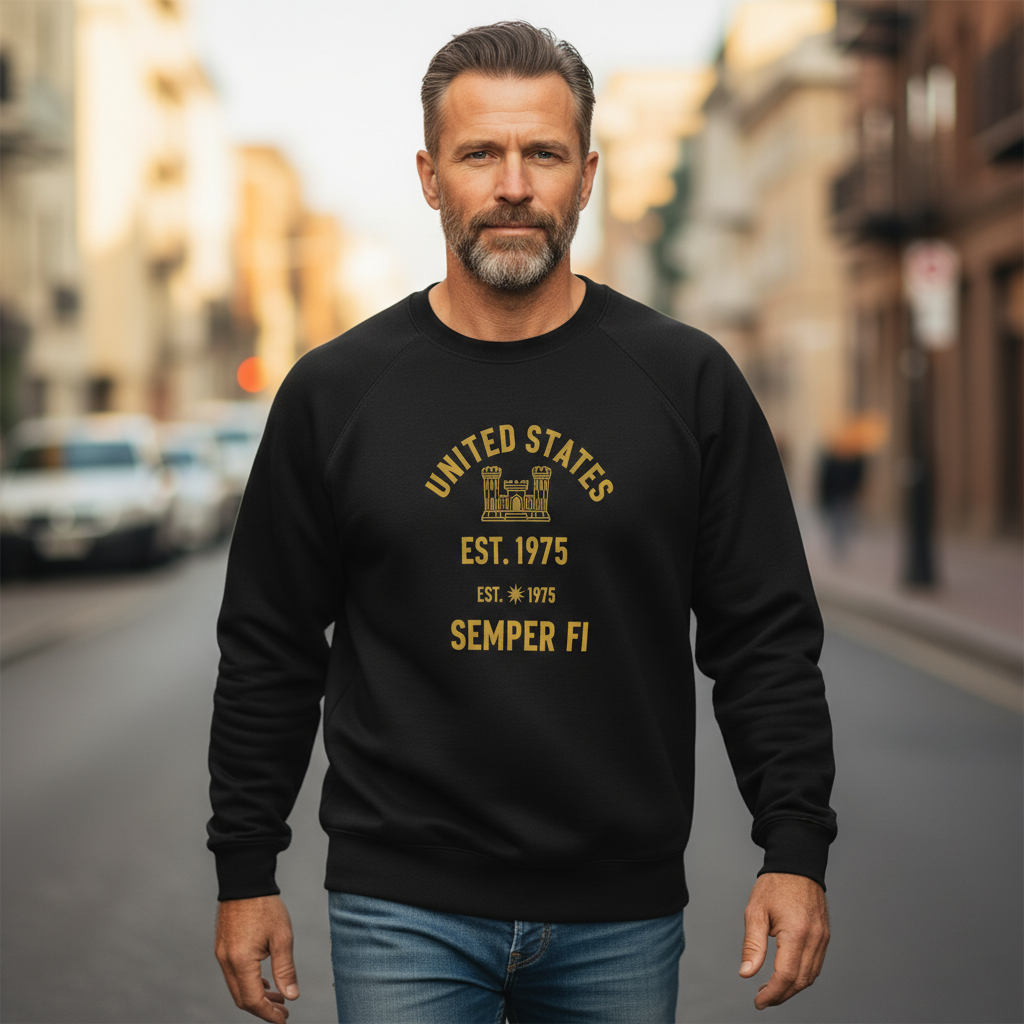US Marine Corps "Semper Fi" Black Crewneck - Classic Military Est. 1975