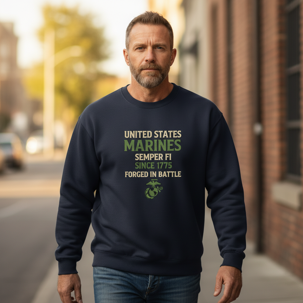 Official USMC Military Veteran Apparel - Forged in Battle Marine Corps Crewneck Sweater