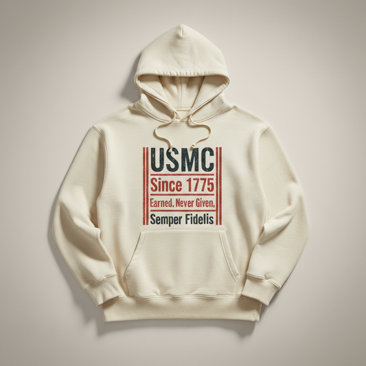 USMC Semper Fidelis Hoodie - Marine Corps Since 1775 Sweatshirt - Vintage Military Pride Pullover - US Marines Veteran & Active Duty Gift.
