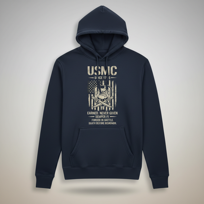 USMC Devil Dog Hoodie Death Before Dishonor American Flag Bulldog Graphic Pullover