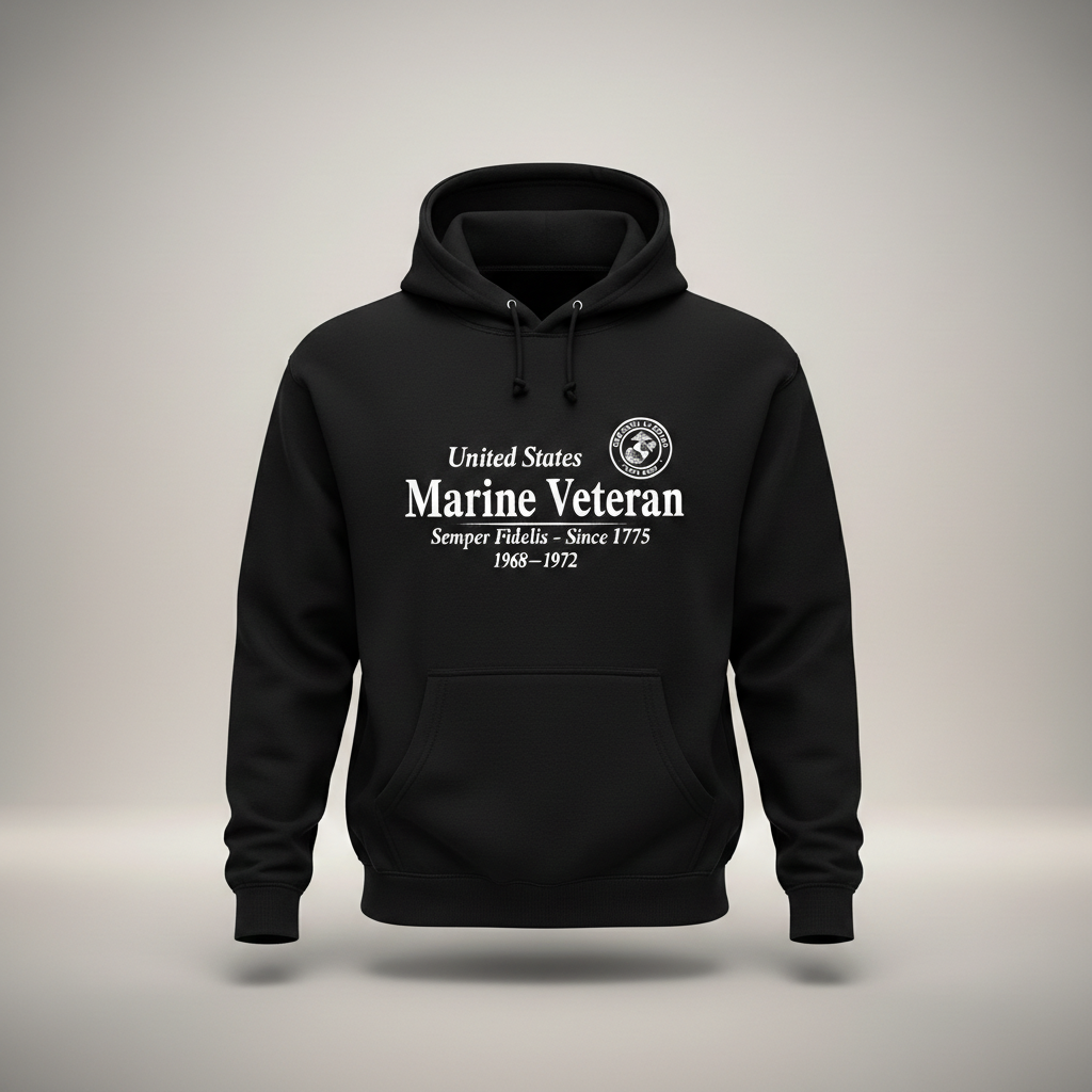 United States Marine Veteran Hoodie 1968-1972 Vietnam Era Service Semper Fidelis Pullover