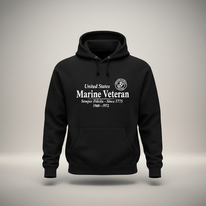 United States Marine Veteran Hoodie 1968-1972 Vietnam Era Service Semper Fidelis Pullover
