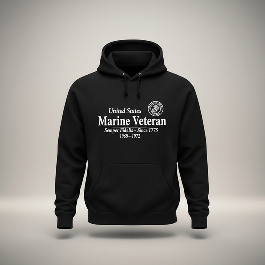 United States Marine Veteran Hoodie 1968-1972 Vietnam Era Service Semper Fidelis Pullover