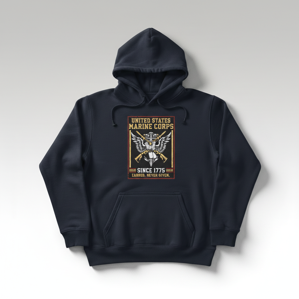 United States Marine Corps Eagle Wings Anchor Hoodie USMC Since 1775 Never Given Pullover