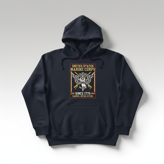 United States Marine Corps Eagle Wings Anchor Hoodie USMC Since 1775 Never Given Pullover