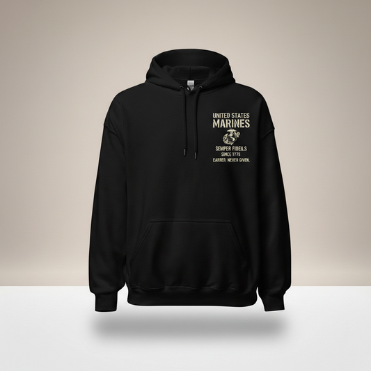 USMC Signature Emblem Black Hoodie