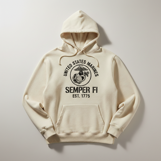 United States Marines Semper Fi Est 1775 Hoodie Classic EGA Emblem Sand Pullover