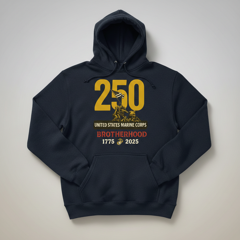 United States Marine Corps 250th Anniversary Hoodie Brotherhood 1775-2025 Iwo Jima Tribute Pullover