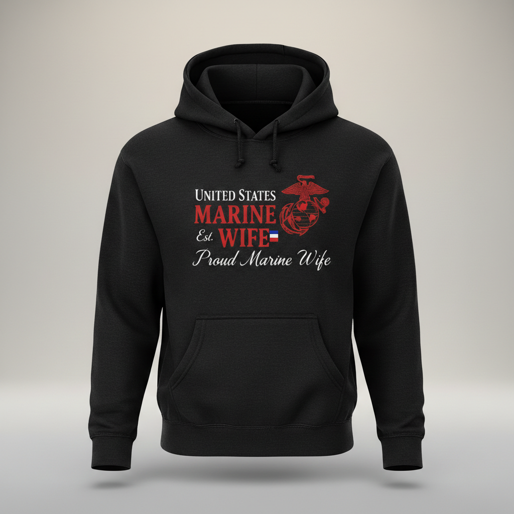 Proud Marine Wife Hoodie | USMC Military Spouse Hooded Sweatshirt