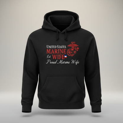 Proud Marine Wife Hoodie | USMC Military Spouse Hooded Sweatshirt