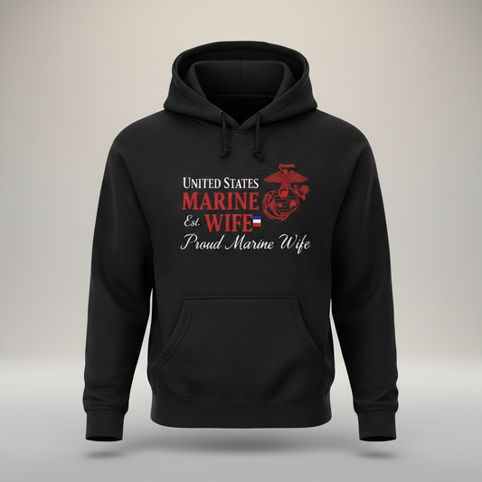 Proud Marine Wife Hoodie | USMC Military Spouse Hooded Sweatshirt