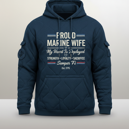 Proud Marine Wife Hoodie - My Heart Is Deployed Military Spouse Sweatshirt