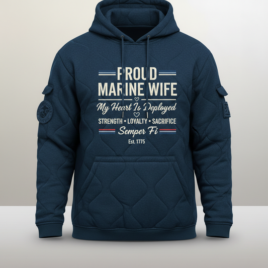 Proud Marine Wife Hoodie - My Heart Is Deployed Military Spouse Sweatshirt