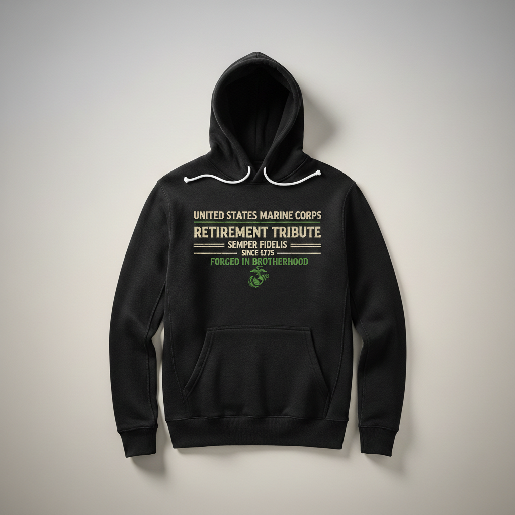 United States Marine Corps Retirement Tribute Hoodie Semper Fidelis Forced In Brotherhood Pullover