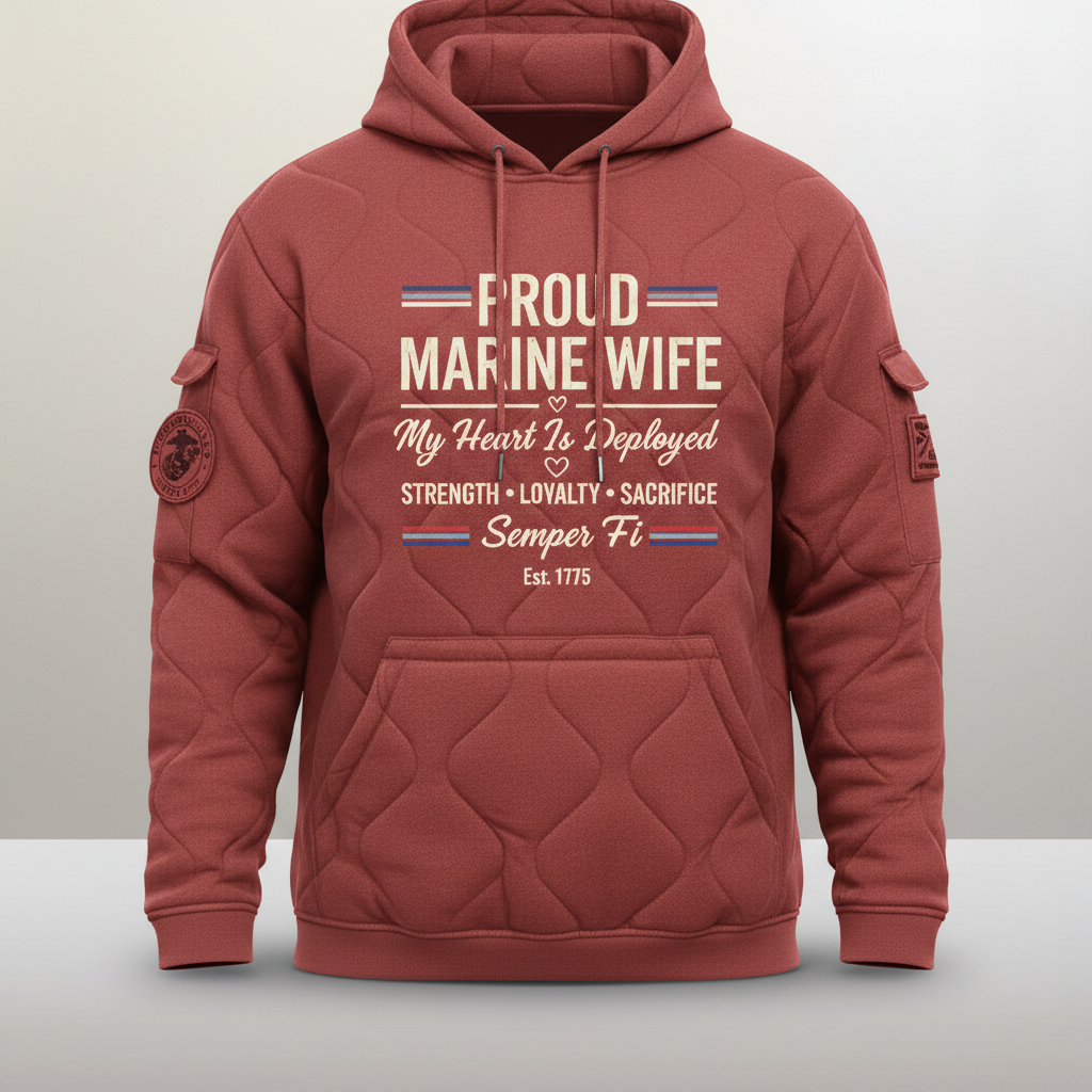 Proud Marine Wife Hoodie - My Heart Is Deployed Military Spouse Sweatshirt