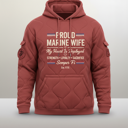 Proud Marine Wife Hoodie - My Heart Is Deployed Military Spouse Sweatshirt