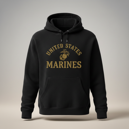 United States Marines Gold Arch Lettering Hoodie USMC EGA Heritage Pullover