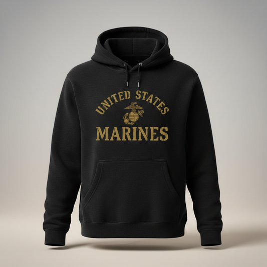 United States Marines Gold Arch Lettering Hoodie USMC EGA Heritage Pullover