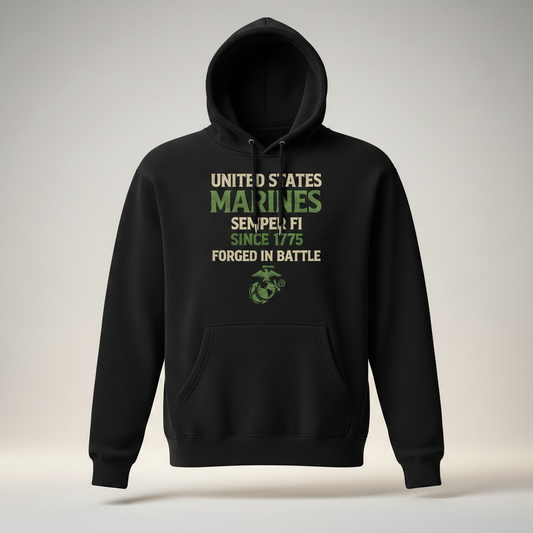 United States Marines Semper Fi Hoodie Forged In Battle Olive Green Tactical Pullover