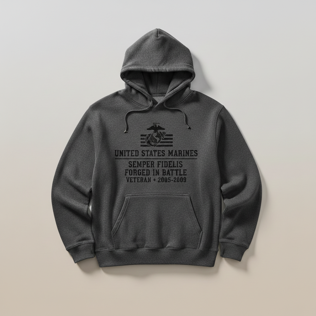 United States Marines Forged In Battle Hoodie Semper Fidelis Veteran 2005-2009 Pullover