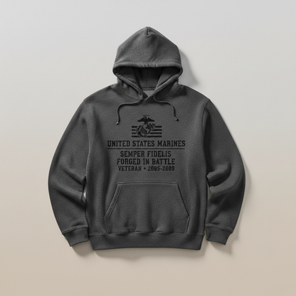 United States Marines Forged In Battle Hoodie Semper Fidelis Veteran 2005-2009 Pullover