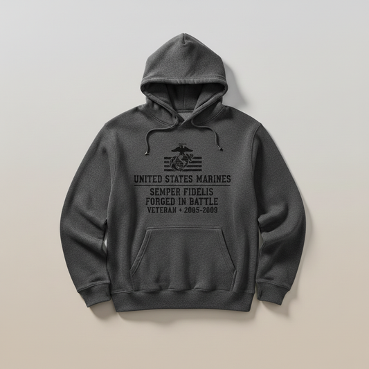 United States Marines Forged In Battle Hoodie Semper Fidelis Veteran 2005-2009 Pullover